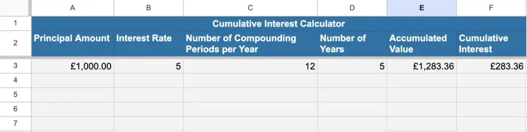 Cumulative Interest Calculator Spreadsheet